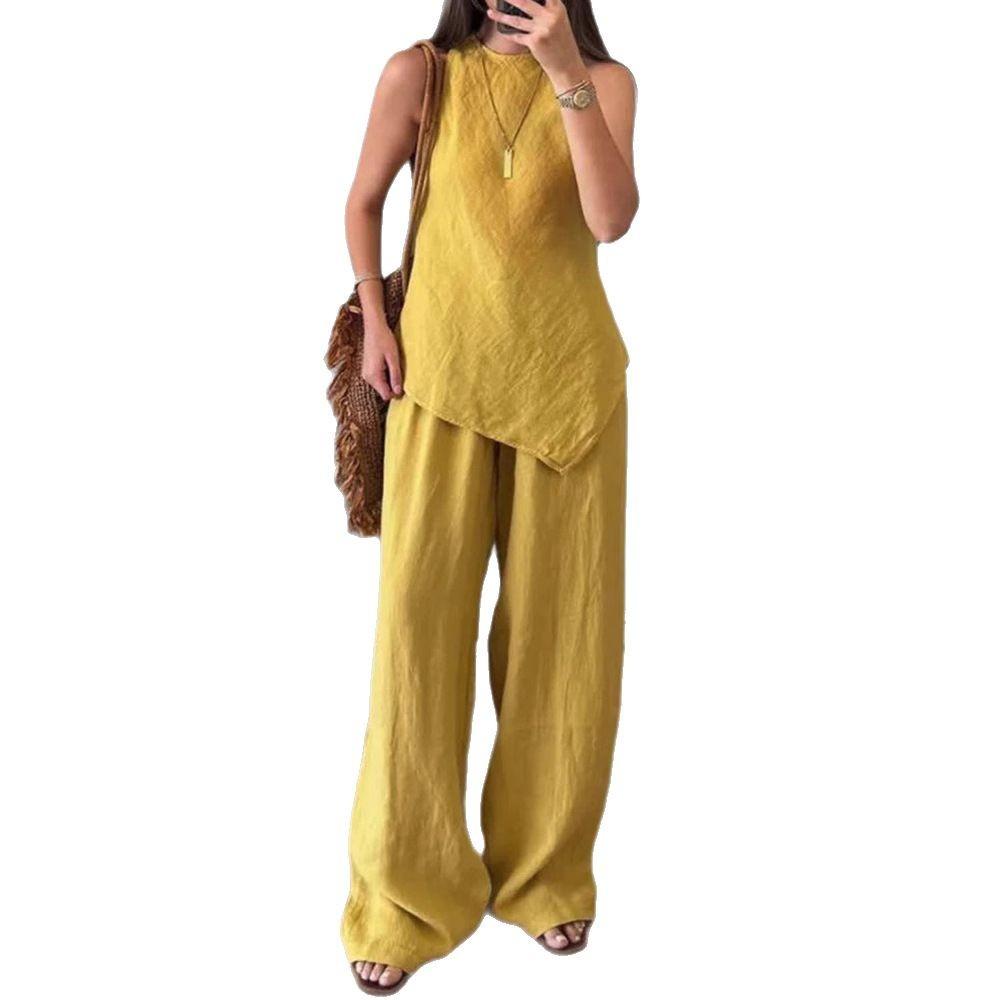 Ensemble Top Sans Manches et Pantalon Large pour Femme en 6 Couleurs