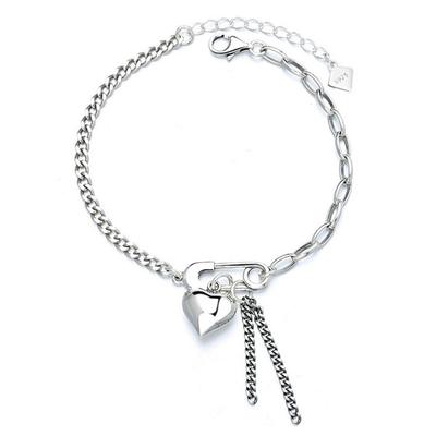 Sterling Silver 925 Silver Bracelet, Plump Heart Drop Chain Bracelet B195