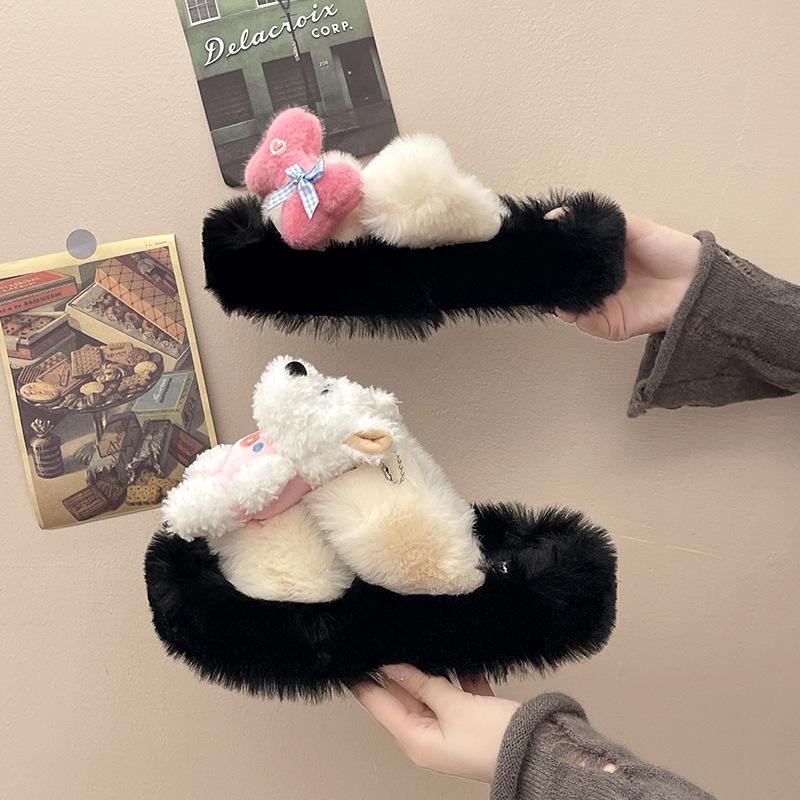 

Модные и повседневные милые пушистые тапочки женские осень и зима 2025 лето новая обувь мягкие толстоподошвенные тапочки на перемычке 40