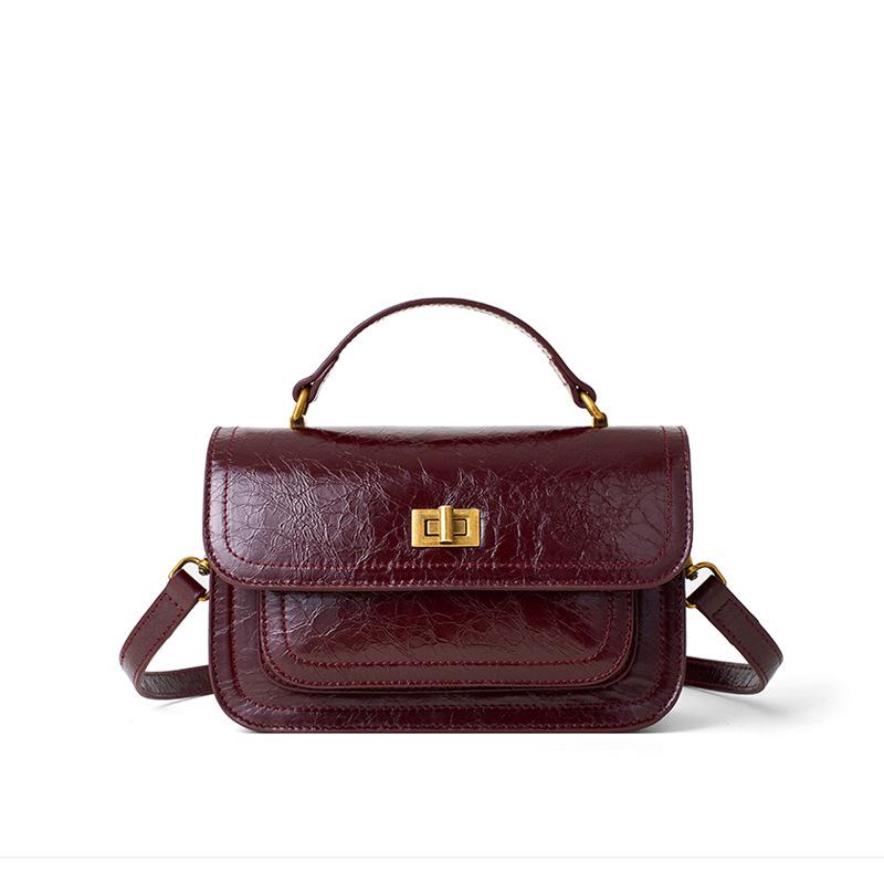 Retro Cowhide Square Bag  New Genuine Leather Women's Bag Handbag  Women's High-end Textured One-shoulder Crossbody Bag