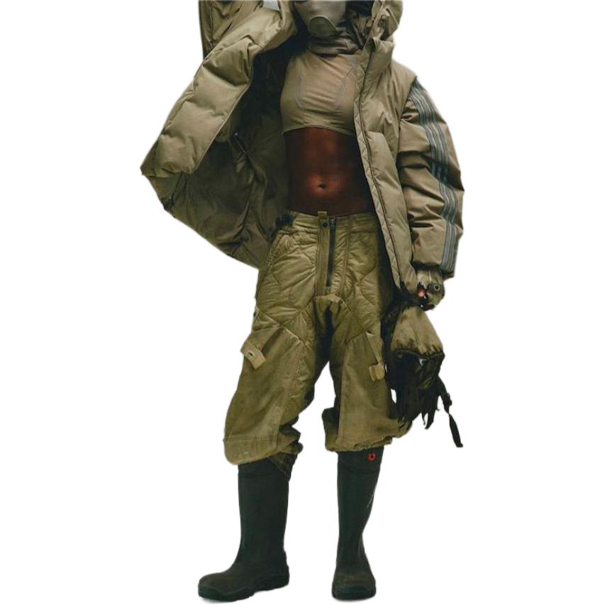 Adidas Originals X Hamcus FW23 Solid Color Three-Stripe Logo Zip-Up Hooded Down Jacket Unisex Outerwear Khaki IY5050