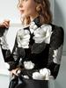Ladies Elegant Floral Print Skinny Bottom Shirt Turtleneck Long Sleeve T-Shirt Top