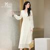 French Style Lace V-neck Waist-Cinching Long Dress