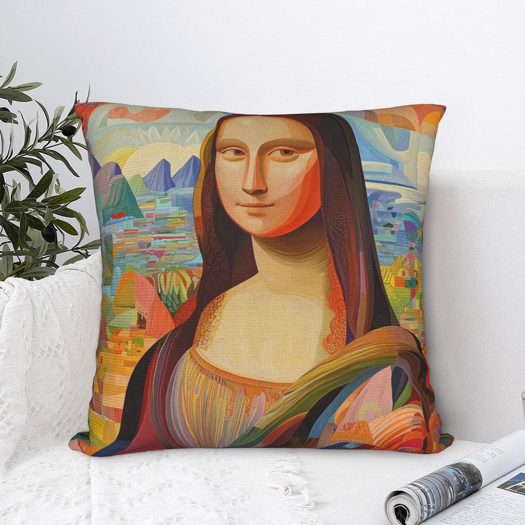Rainbow Cubist Style Mona Lisa Pillow Case Square Pillow Cover Morden Cushion Cover For Sofa Couch Bed Living Room
