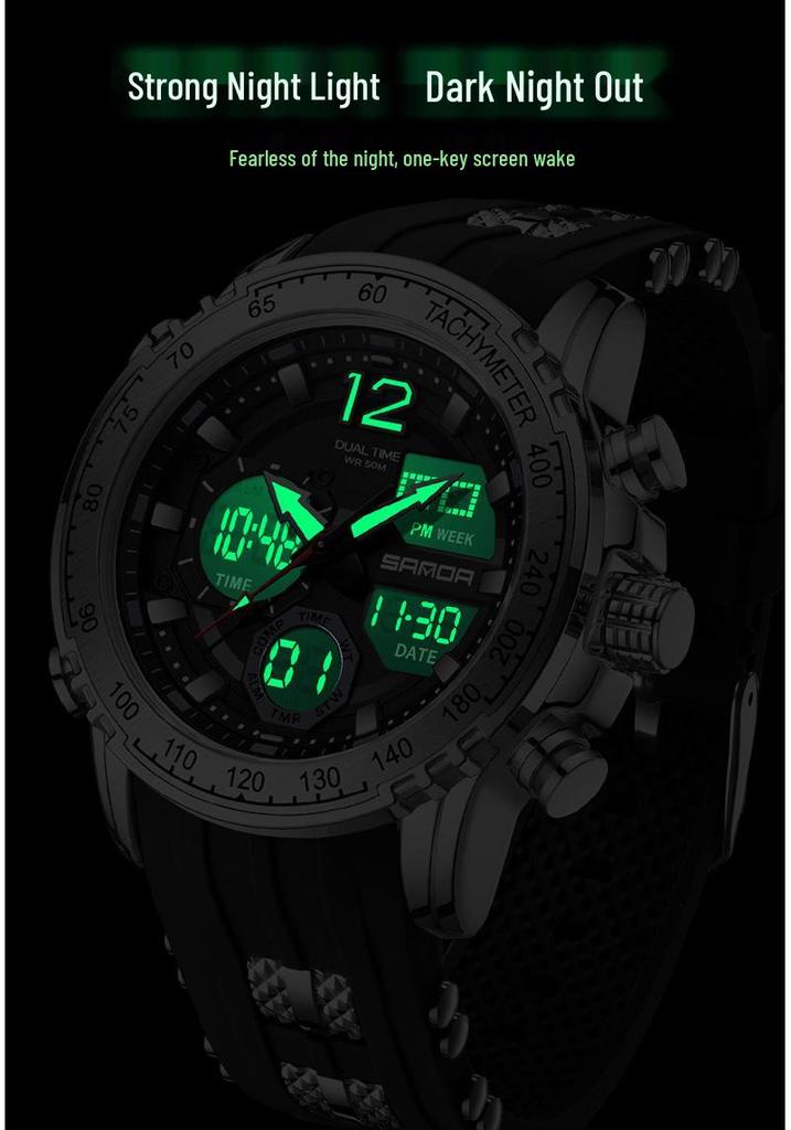 Sanda Men's Multifunctional Waterproof Sport Watch with Dual Time Display