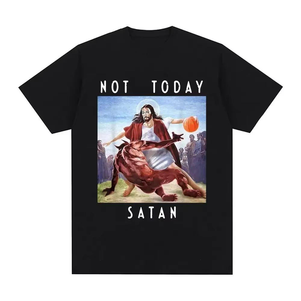 Hochwertiges Kurzarm-Oberteil Nicht heute Satan Jesus vs Satan in O-Ausschnitt T-Shirt Mann/Frau Kurzarm-T-Shirts 100% Baumwolle