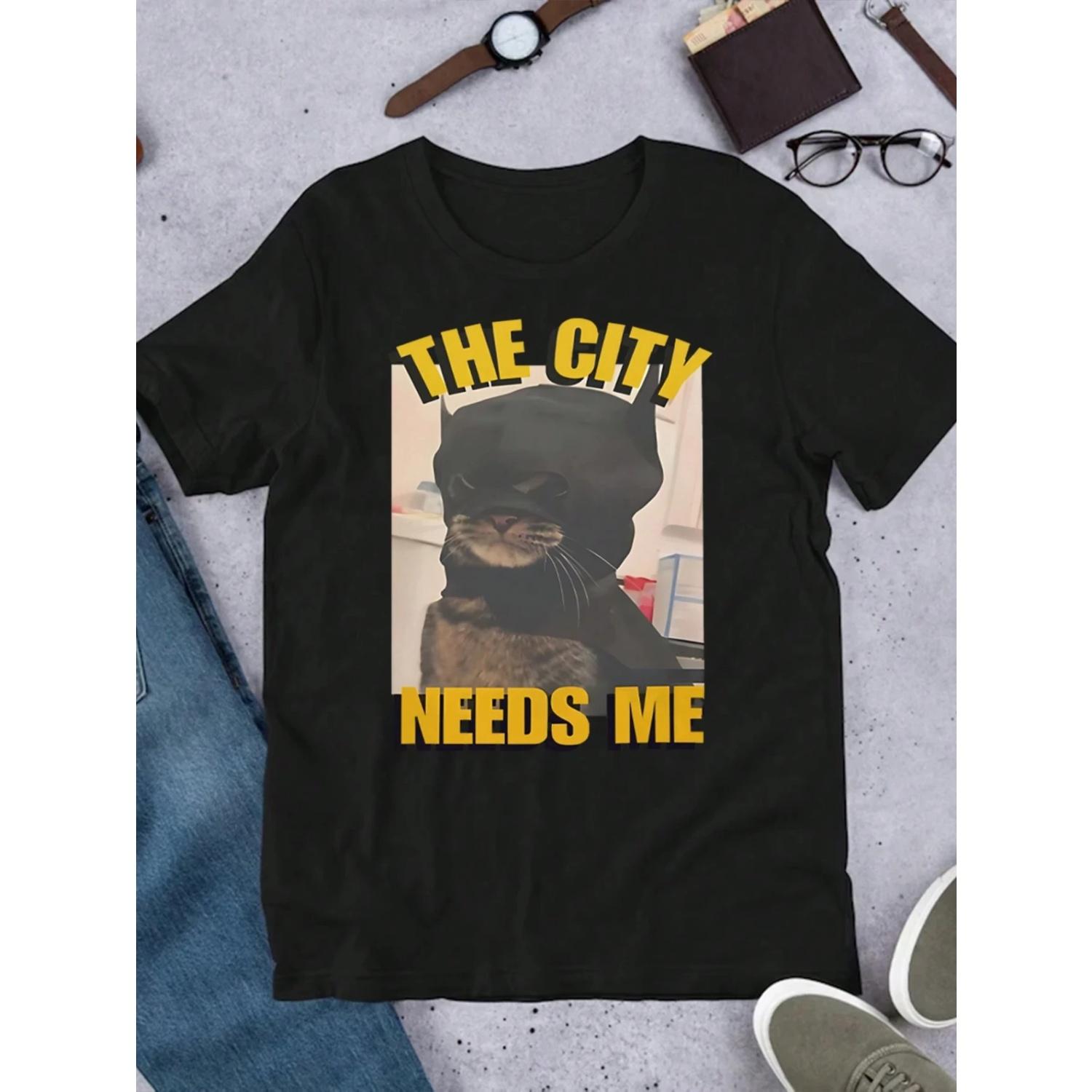 

Summer Women S Cat Face & English Text This City Needs Me Print Casual Crew Neck T Shirts Women Fashionable and Comfortable S чёрный