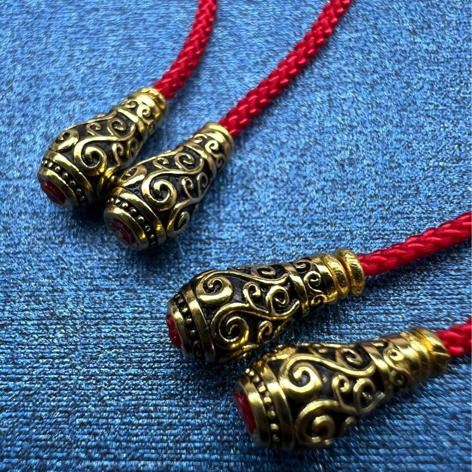 Gold-Plated S925 Sterling Silver Buddha Head & Pagoda Wenwan 108 Mala Bead Bracelet Accessory Set