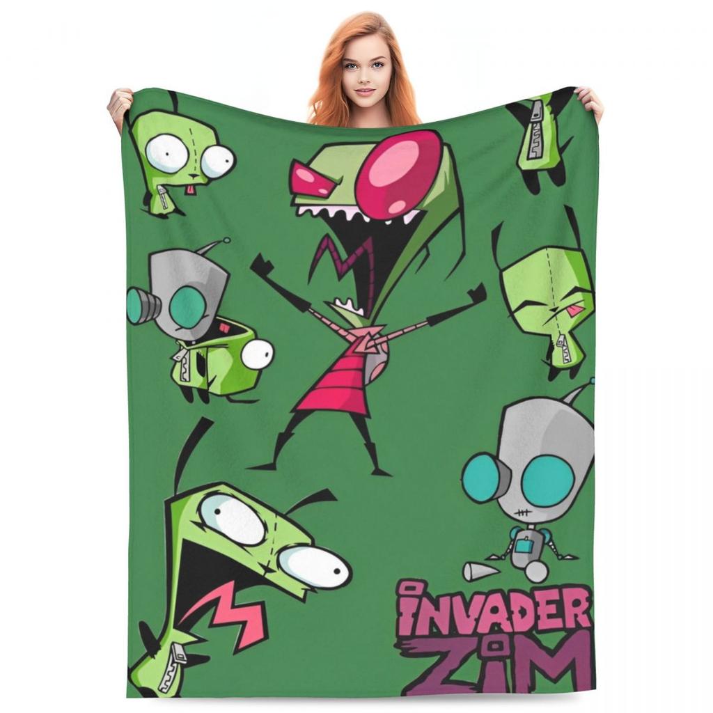 Invader-Zims Wolldecke Cartoon Dunkle Komödie Individuelle Überwurfdecke für Zuhause 200x150cm