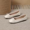 Fashion Women Simple and Elegant Daily Hollow Square Toe Ballet Flats Plus Size Solid Color Bow-Knot Slip-On Comfortable Mary Jane Shoes