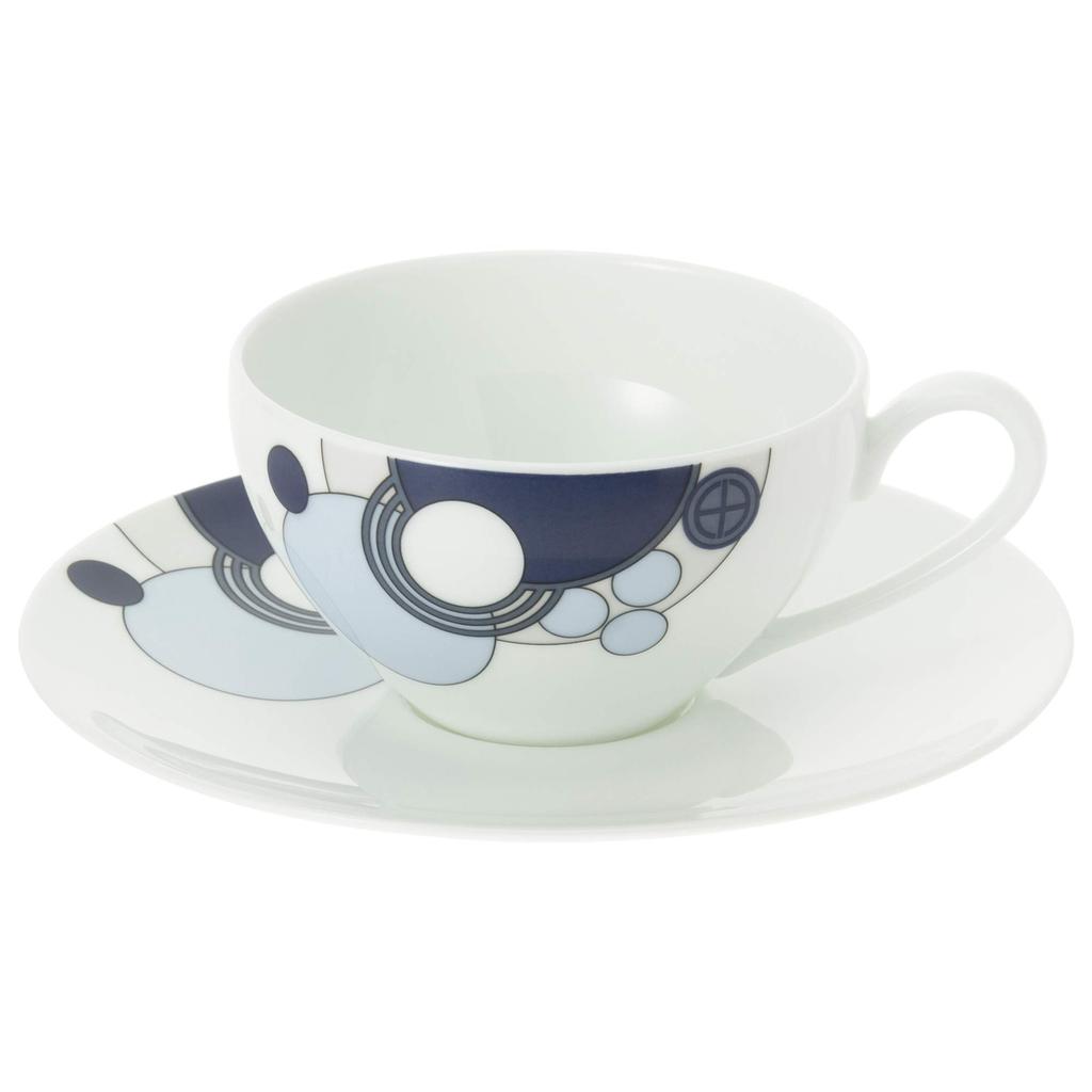 Noritake Cup Saucer both coffee and Frank Lloyd Wright Imperial Microwave Fine Porcelain & (for tea), 220cc, Blue, Safe, (Premium White), WT94989/1701