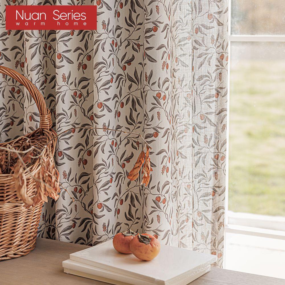 1PC Nuan Series Rural Healing Thick Curtains, Retro Fruit Printed Blackout Curtains for Bedroom Living Room Window for Home Decor