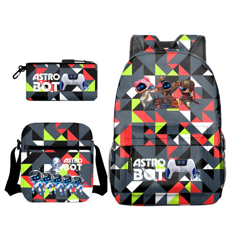 Neuer Astro-Bot, kosmischer Roboter, dreiteiliges Set, Schultasche, Umhängetasche, Federmäppchen, Rucksack.