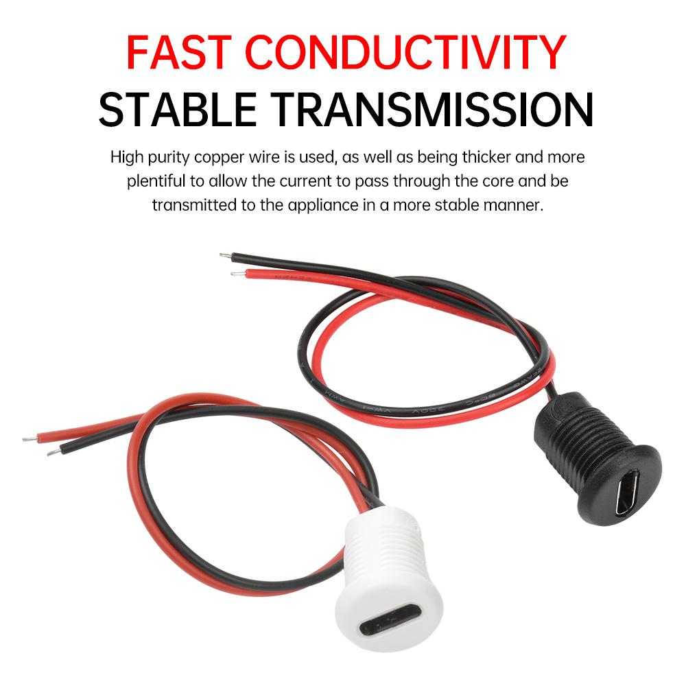 2Pin Female Connector Wire LED light USB Type-c Direct Compression Female Base Waterproof Socket With Welding Charging Interface