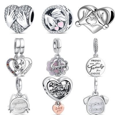 Pendentif en forme de cœur en argent sterling S925 pour femme, véritable promesse de meilleur ami, perles d'amour, adaptées aux bracelets à breloques originaux S925, bijoux DIY