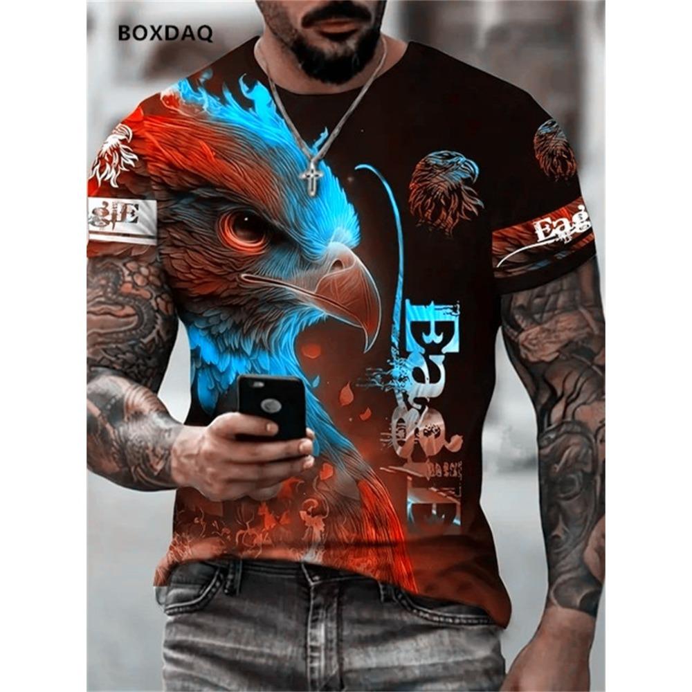 Men's T-shirt Loose Round Neck Casual Top Short Sleeved 3D Animal Printed Street T-shirt Large Breathable T-shirt