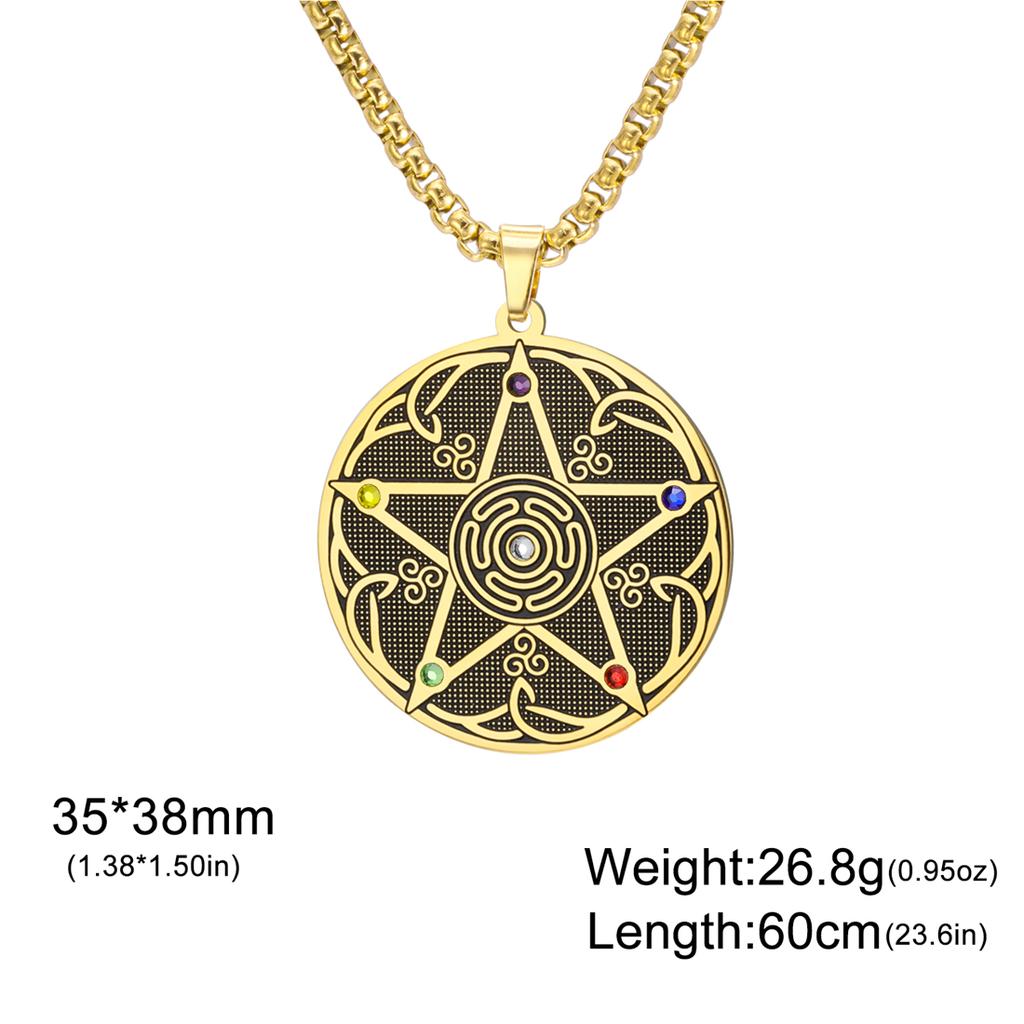 Wicca Pentagram Chakra Necklace for Women Men Hecate Wheel Amulet Pendant Necklaces Spiritual Pagan Jewelry Gift
