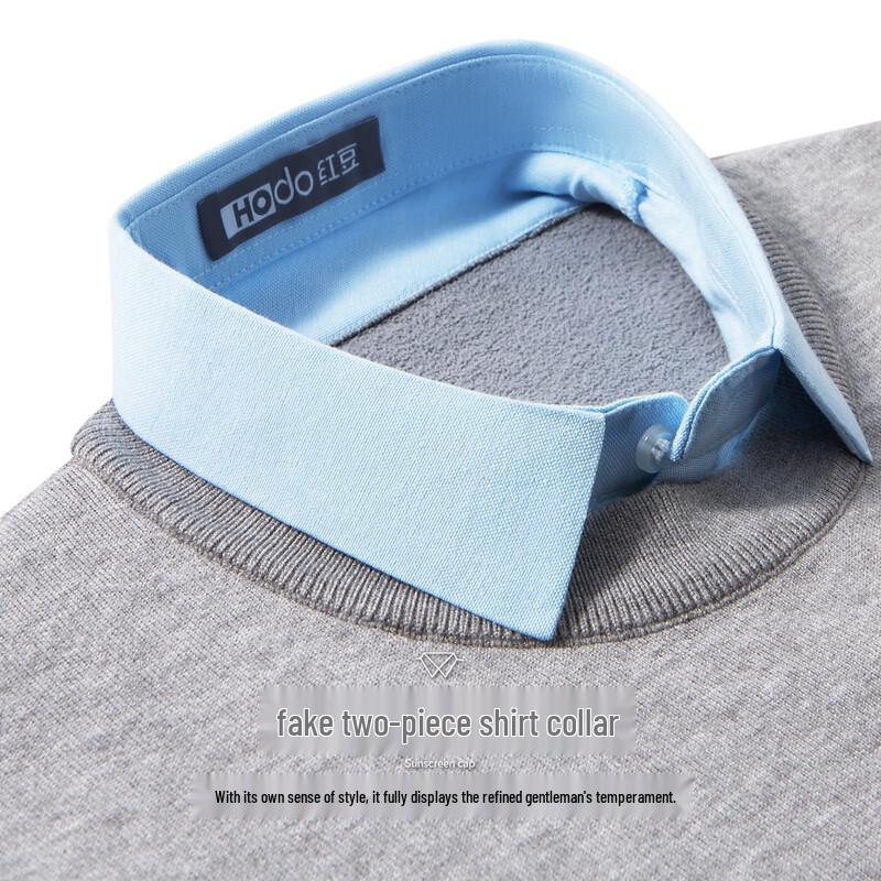 Hodo Men's Fleece Lined Faux Two-Piece Shirt Collar Sweater