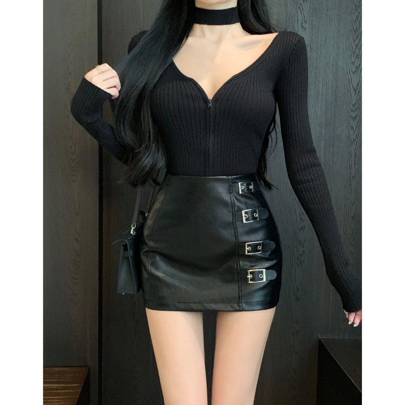 Black Mini Pu Leather Skirt Women Korean Fashion High-Waisted Elasticity Punk Style Bodycon Goth Sexy Skirts Female