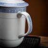 Blue & White Ceramic Office/Meeting Cups with Lids (Set of 10)