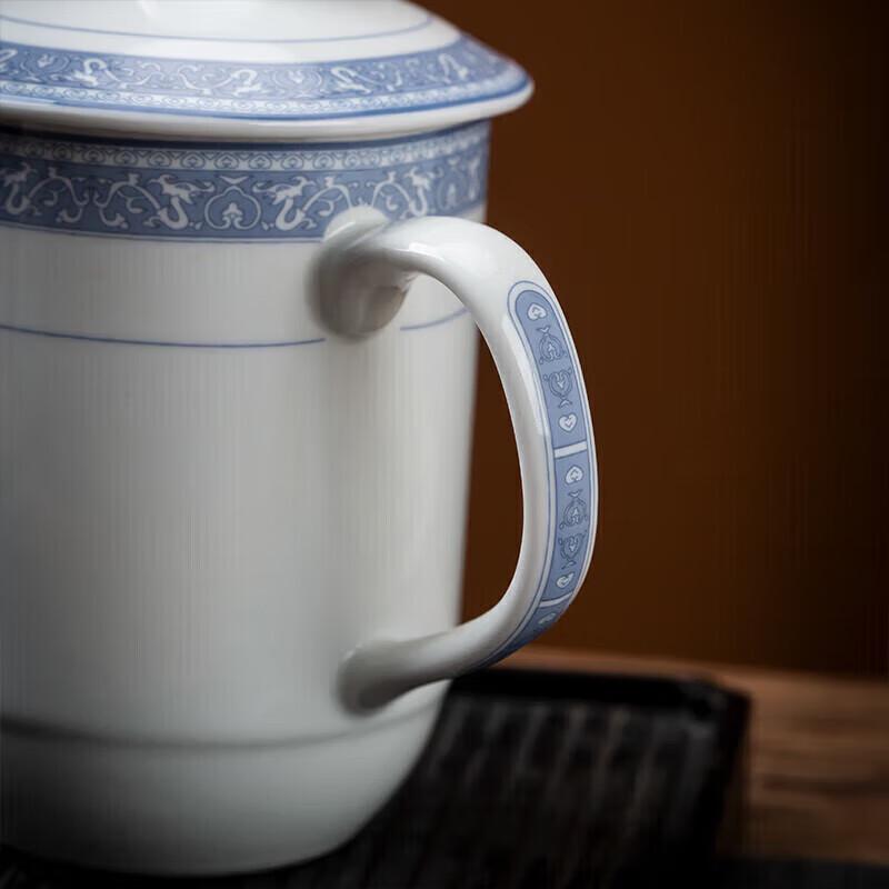 Blue & White Ceramic Office/Meeting Cups with Lids (Set of 10)
