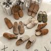 Women's Cork Platform Genuine Leather Slippers - Flat, Pointed Toe, Japanese Style