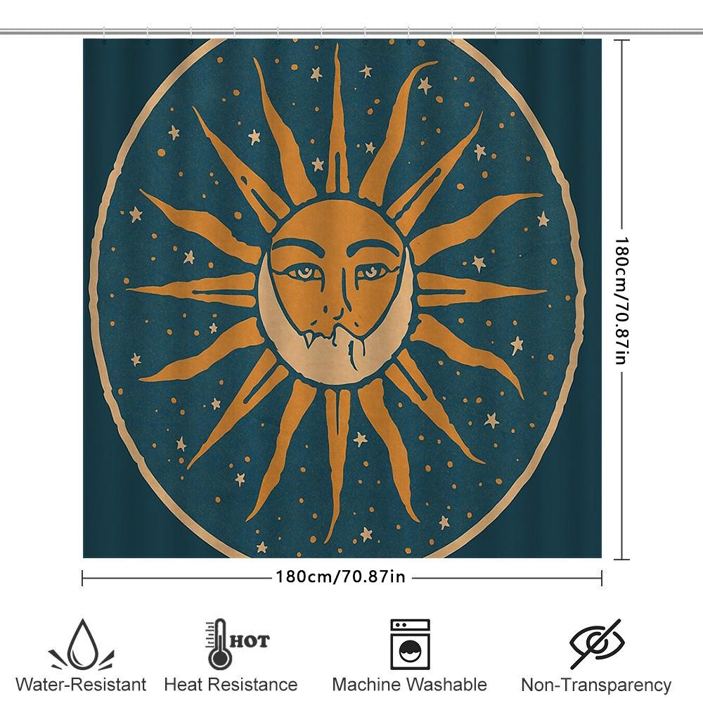 Moon Phase Shower Curtain Celestial Decor Washable Bathroom Curtain Vintage Space Theme Home Decor Artistic Wall Hanging Tapestr