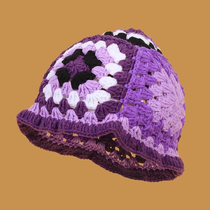 Elegant Bucket Hat Floral Granny-square Crochet Hat Holiday Decors Vacation Hat Western Cloch Style for Schoolgirls
