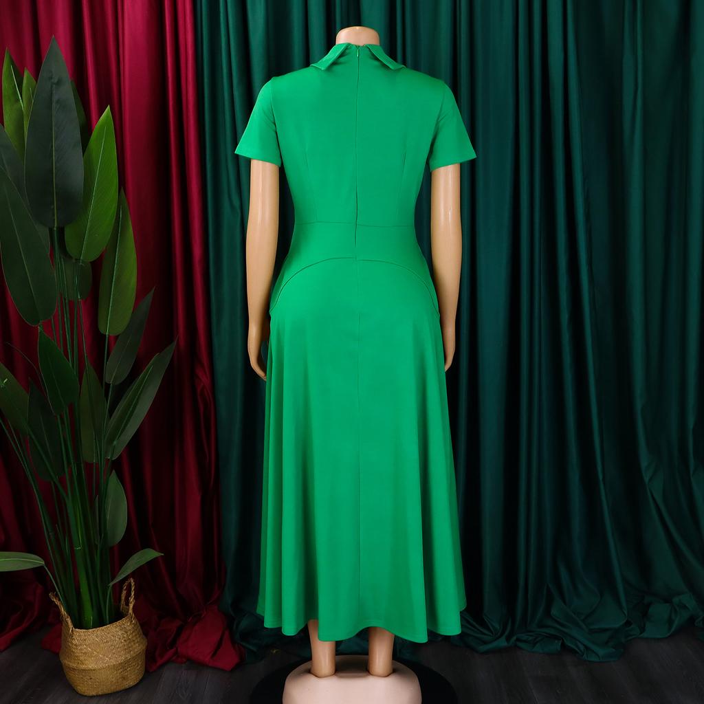 YYFS Women's Fashion Summer Spring Solid Color Print Short Sleeve POLO Neck High Waist Casual Dresses