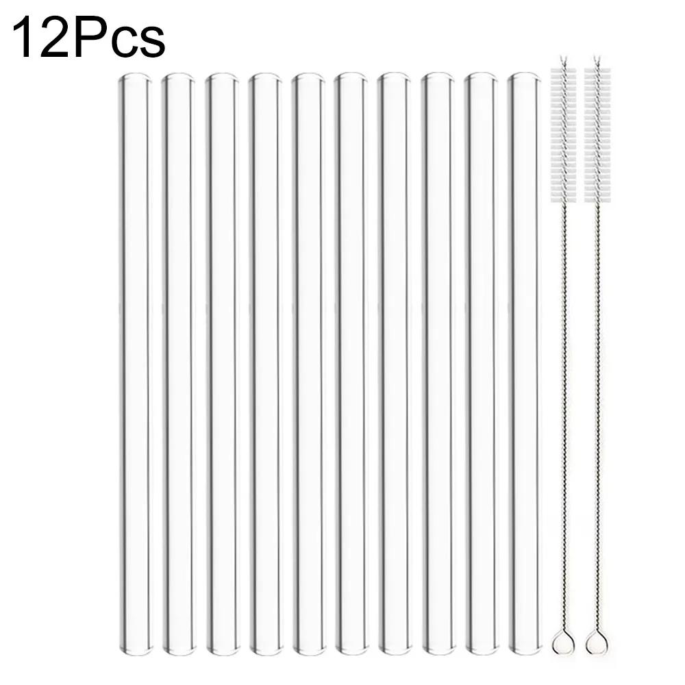 

12 шт. стеклянных соломинок для питья, многоразовые, из боросиликатного стекла, набор соломинок с кисточкой, аксессуары для смузи и вечеринок в баре прозрачный