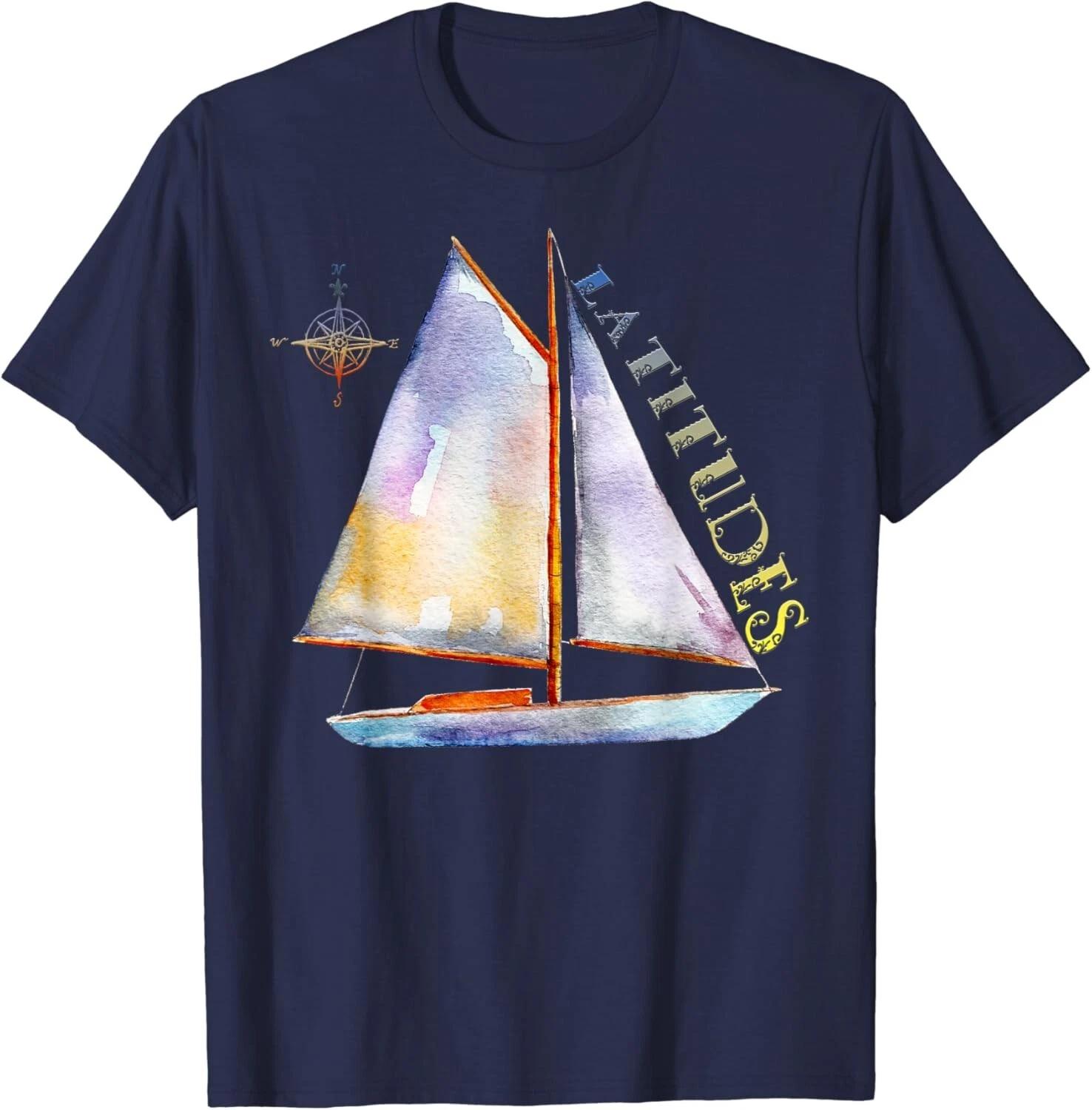 Watercolor Sailboat with Compass and LATITUDES Sailing Gift Unisex T-Shirt S