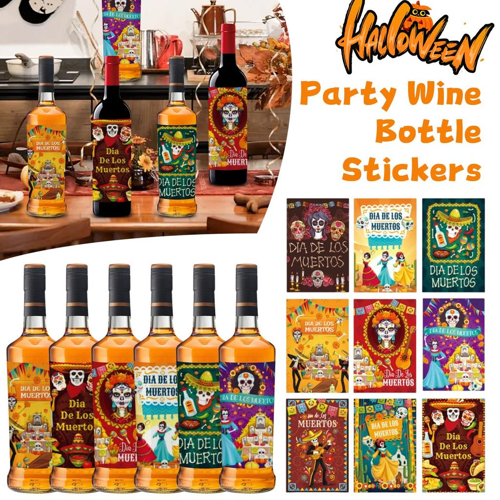 Day Of The Dead Party Decoration Wine Bottle Stickers Skeleton Wine Bottle Labels Decoration Day Of The Dead Decoration