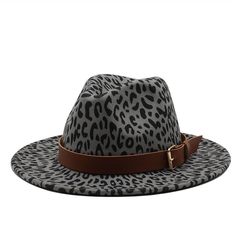 Leopard Print Western Cowboy Top Hat Men And Women Woolen Felt Hat Jazz Hat Belt Top Hat