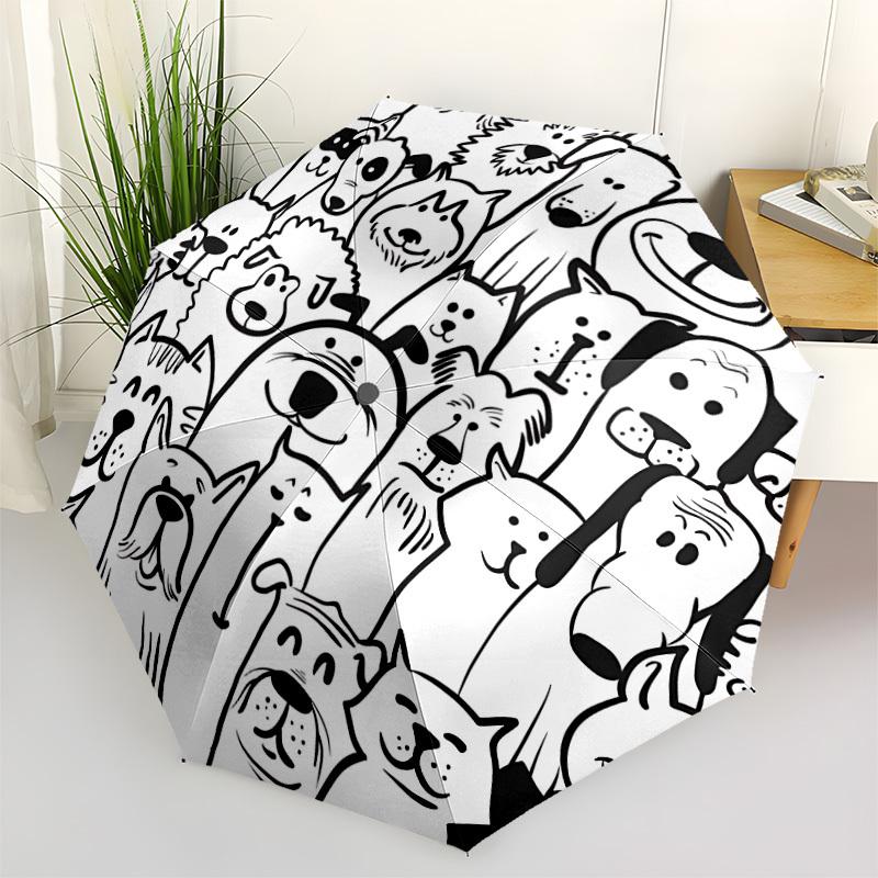 

1pc Doodle Dogs Cats Automatic Opening/Closing Folding Umbrella with 8 Ribs,Portable Sunshade Umbrella Birthday and Holiday gifts yy251231094