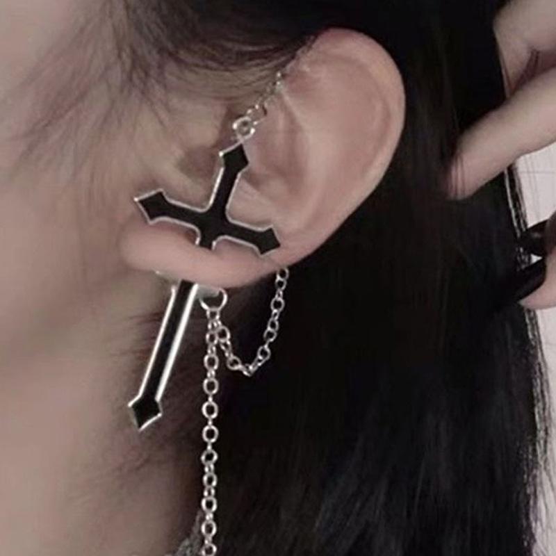 Vintage Dark Gothic Kinitial Sword Earrings For Women Men Blade Piercing Earring Ear Jacket Punk Goth Halloween Jewelry Gift