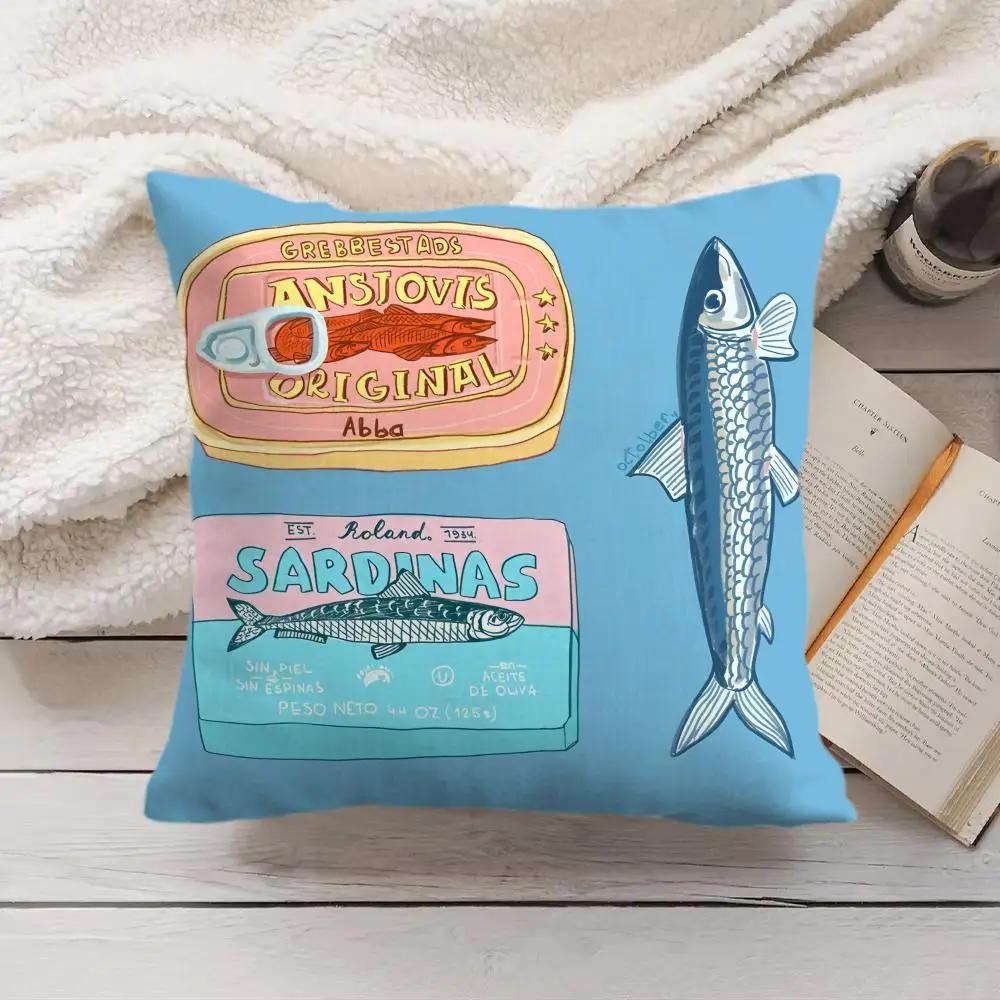 Sardine Cans Art Ins Cushion Cover Silky Short Plush Invisible Zipper Dustproof Sofa Pillow Case For Home Decor