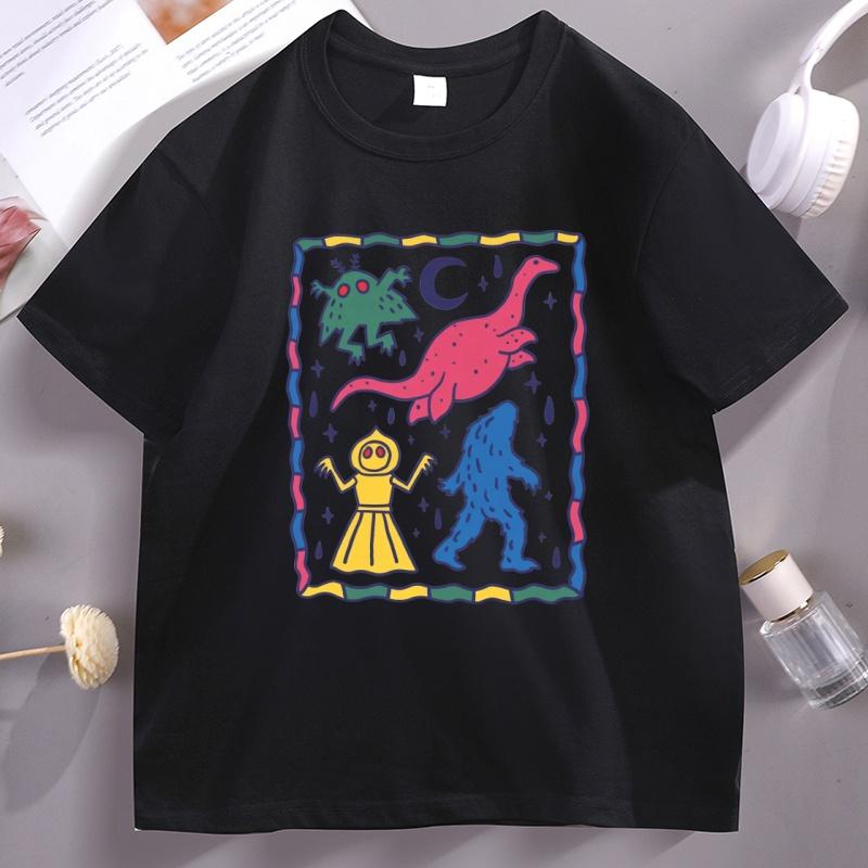 Colorful Cryptids Unisex Tshirt Funny Dinosaur Cotton  Short Sleeve T Shirt High Quality Breathable Basic Tshirt Male Clothing