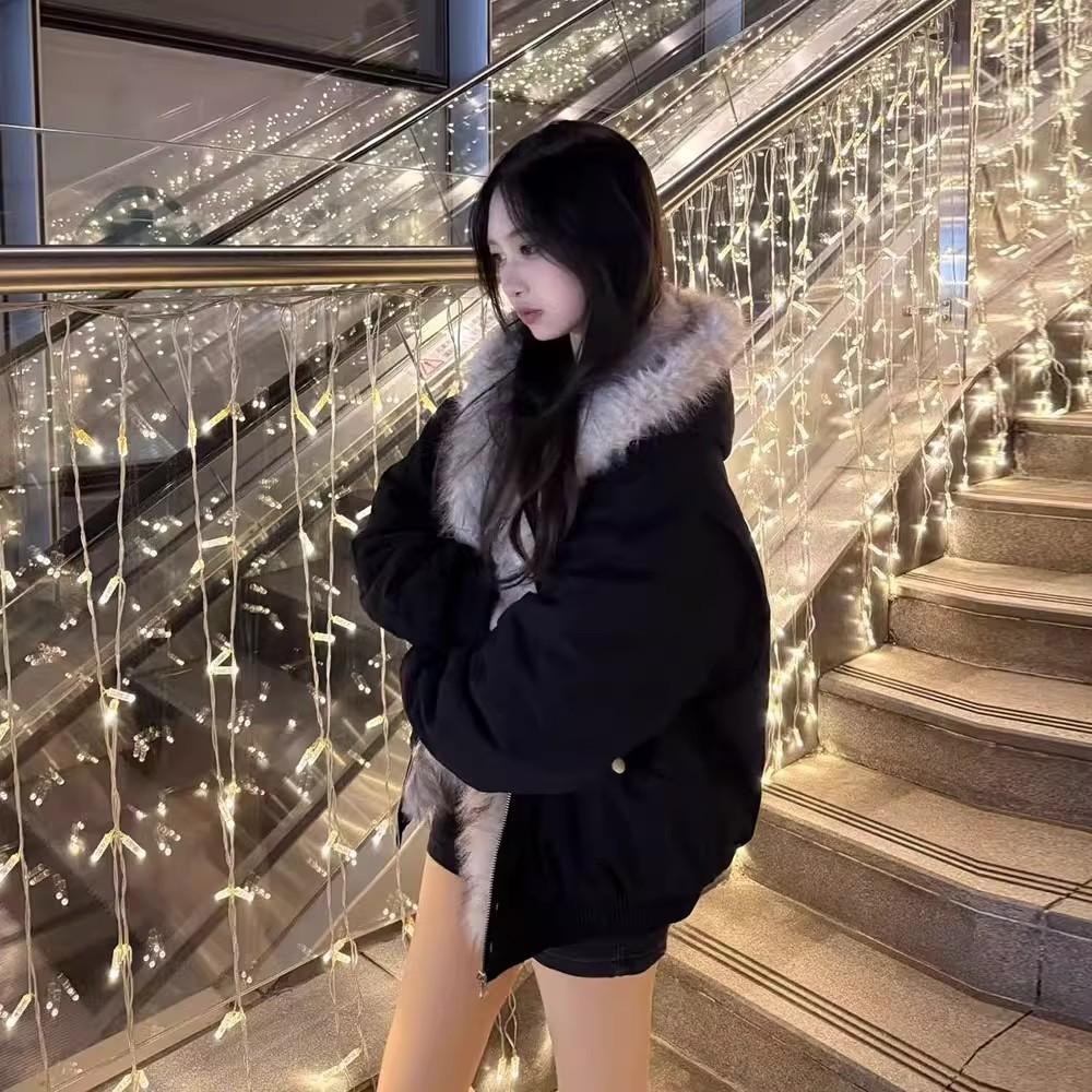 

Плюшевое плюшевое хлопковое пальто с капюшоном для женщин Новое зимнее утолщенное теплое хлопковое пальто M