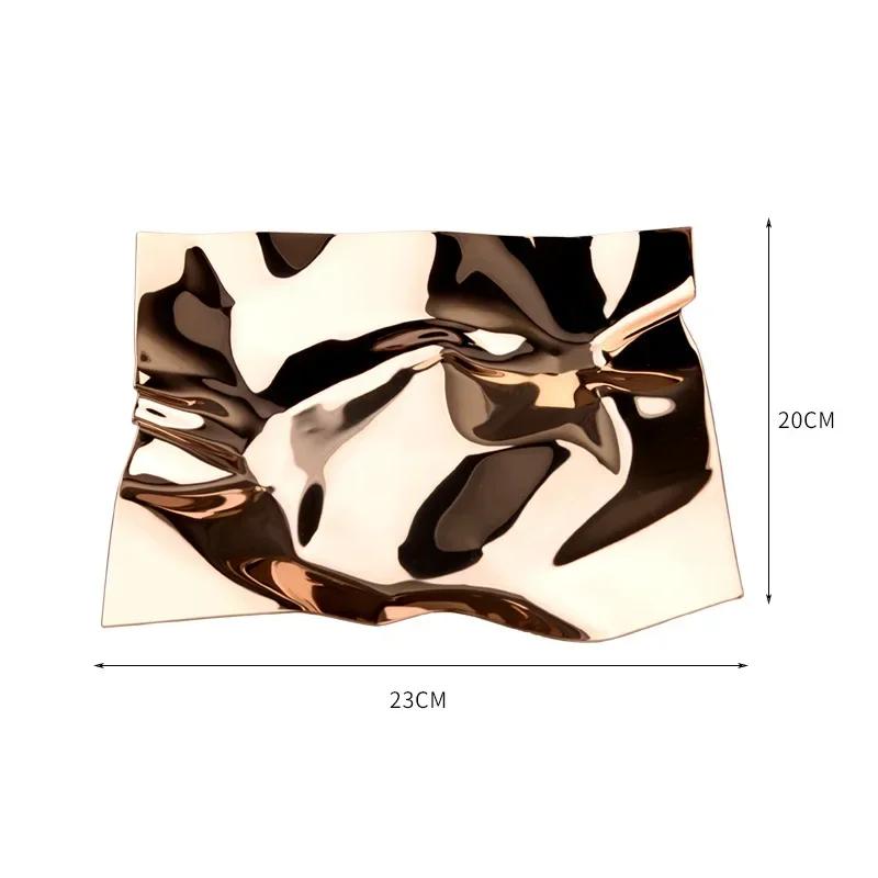 Creative Irregular Shape Stainless Steel Fruit Plate Metal Light Luxury Wavy Tray Jewelry Storage Tray Home Decoration Ornaments