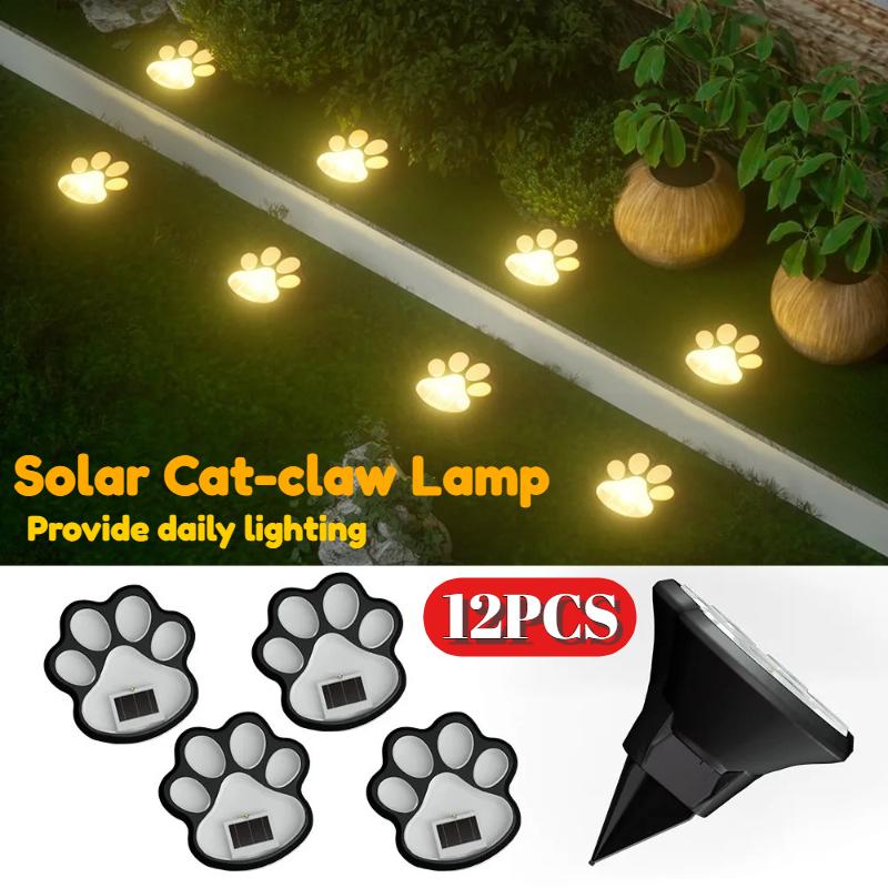Solar Solar Cat-claw Lamp Outdoor Waterproof LED Pathway Markers for Garden Patio Lawn Camping Creative Animal Paw Decor Automatic Night Light