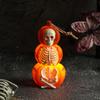 Decorative Battery Operated Lamps Halloween Pumpkin Lantern, Spooky Lighted Skeleton Statue, Resin Home Haunted House Props Decor for Porch