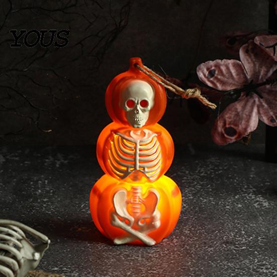 Decorative Battery Operated Lamps Halloween Pumpkin Lantern, Spooky Lighted Skeleton Statue, Resin Home Haunted House Props Decor for Porch