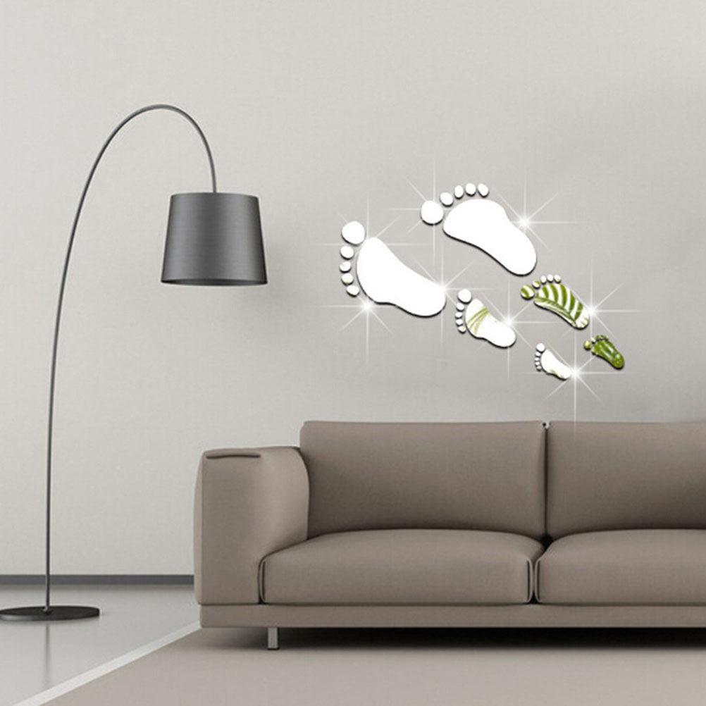 Acrylic Footprint Mirror Wall Decal Self Adhesive 3D Decorative Wall Sticker for Childrens Room Nursery Bedroom Living Room