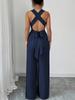 European Women's 2025 V-Neck Backless Cross-Waist Wide-Leg Jumpsuit