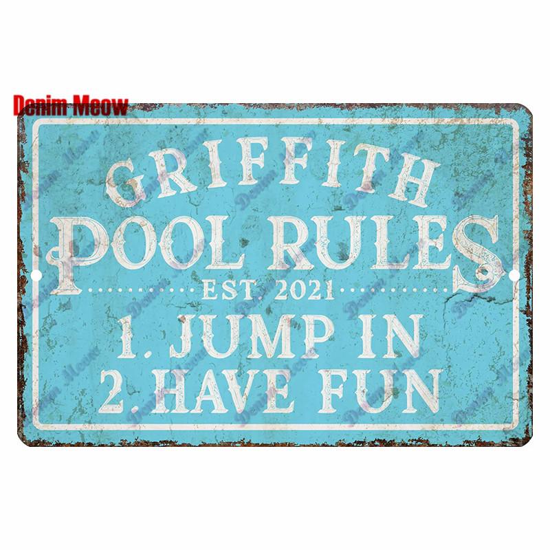 Retro Pool Rules Metal Sign Tin, Vintage Summer Swim Happy Place Plates, Wall Sign, Bar & Grill, Pub Decor, WY51