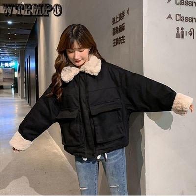 Solid Color Cotton Jackets Women's Winter Plush Thickened Warm Coats Large Size Loose Korean Style Student Casual Jackets