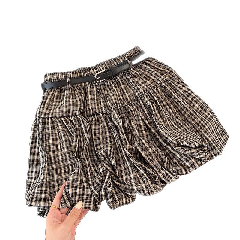 Women's Blue Plaid Mini Skirt: A-Line High Waist, Slim Fit