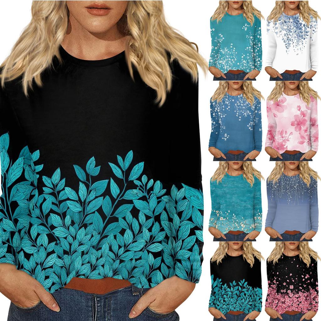 Women's Daily Casual Long-sleeved Printed O-neck Top