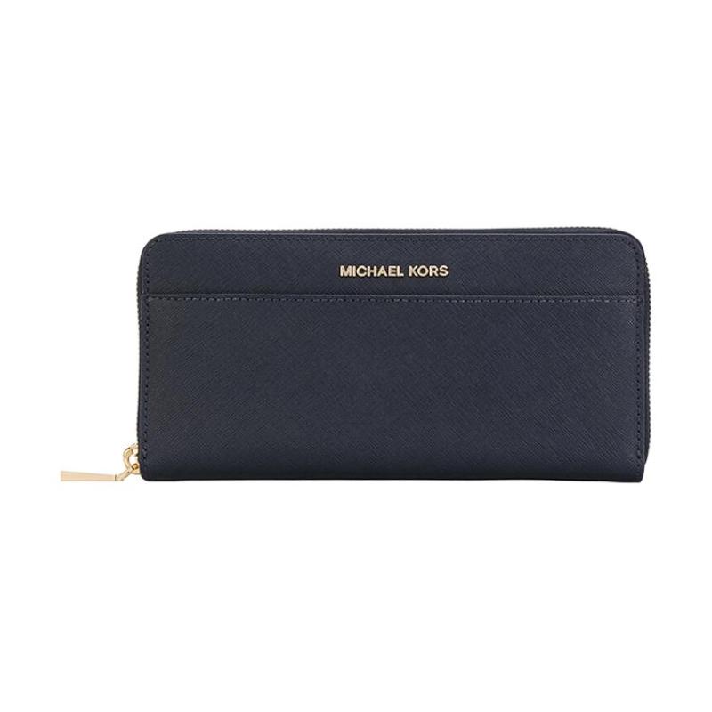 MICHAEL KORS Jet Set Travel Long Letter LOGO Commuting Zipper Closure Cowhide Clutch Wallet Women s Blue синий