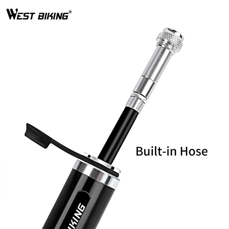 WEST BIKING Portable 160PSI Mini Bike Pump MTB Road Bike Tire Cycling Air Inflator Aluminum Alloy Gauge Hose Cycling Accessories